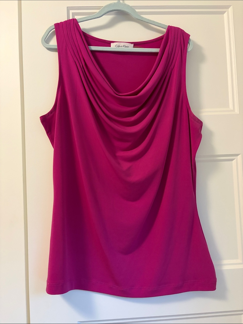 Calvin Klein Sleeveless Draped Cowl Neck Top - Fuchsia